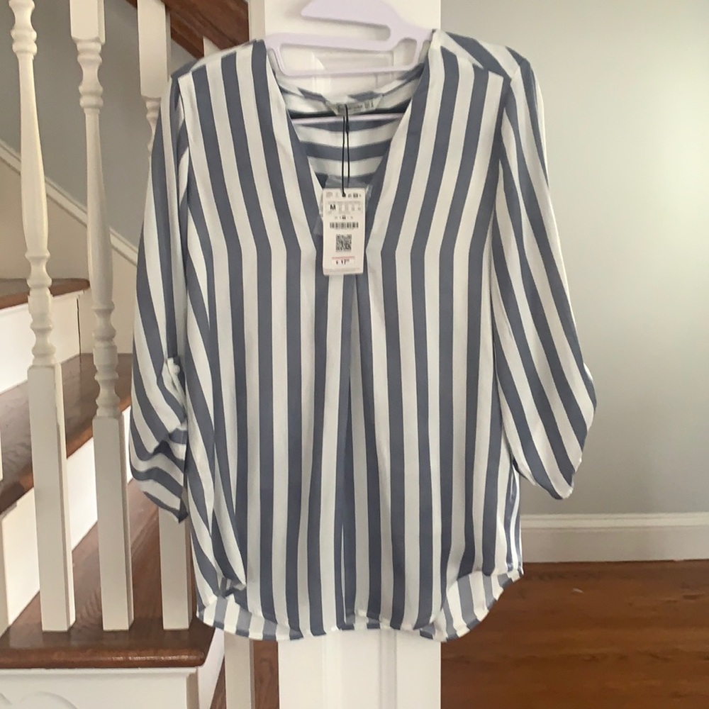 Blue and white striped blouse new with tags